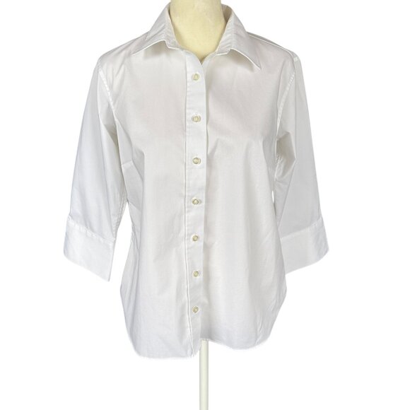 Lands' End white 3/4 sleeve button down collared shirt women's 4P - Picture 1 of 9